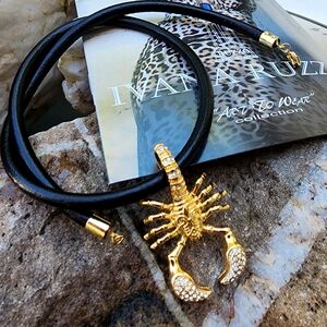 Men's Black leather Man Jewelry Heavy Scorpio 14K Gold Pl Celebrity Beyond